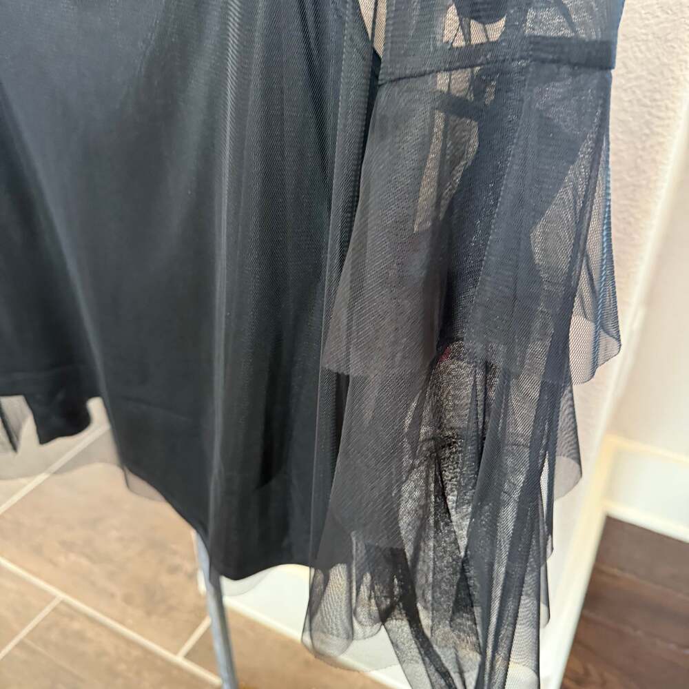 Vince Camuto Womens Black Long Sleeve Ruffle Front Top - Picture 3 of 6
